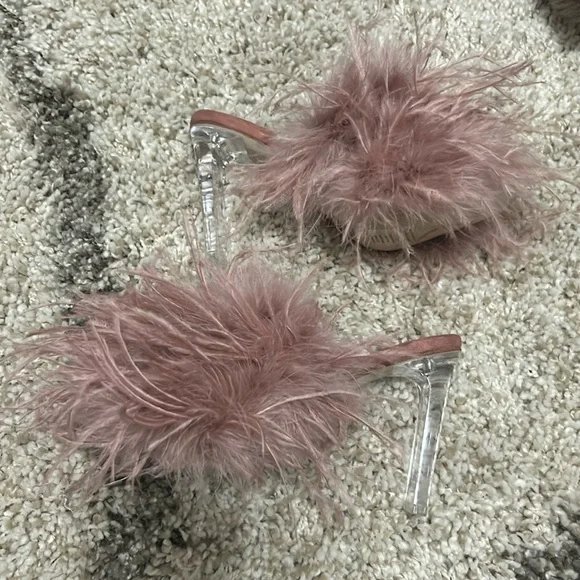 Elegant Pink Feathered Women's Mules - Picture 4 of 6